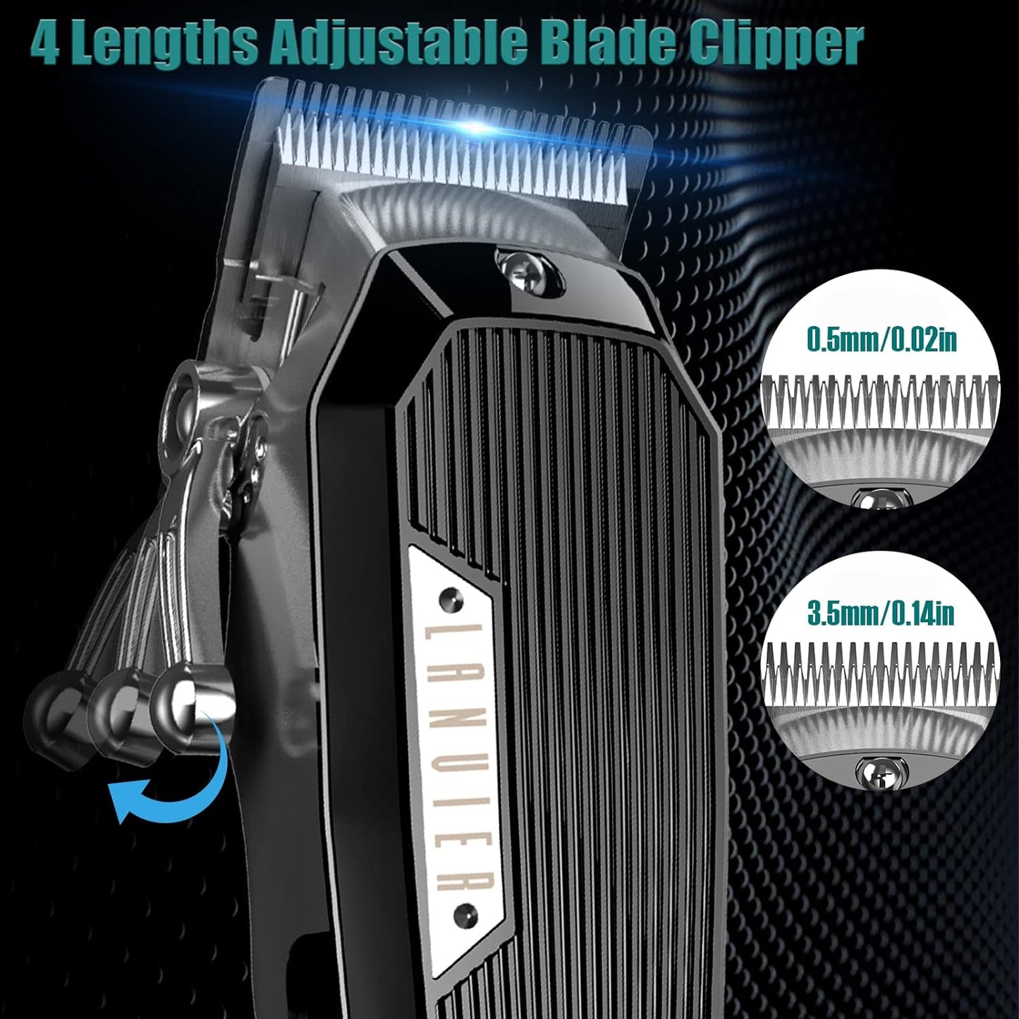 LANVIER Hair Clippers for Men, Professional 10W/7500RPM High Speed Barber Clipper for Hair Cutting and Grooming, Dual Voltage Cordless Hair Trimmer Kit with LED Display & Storage Case - Black
