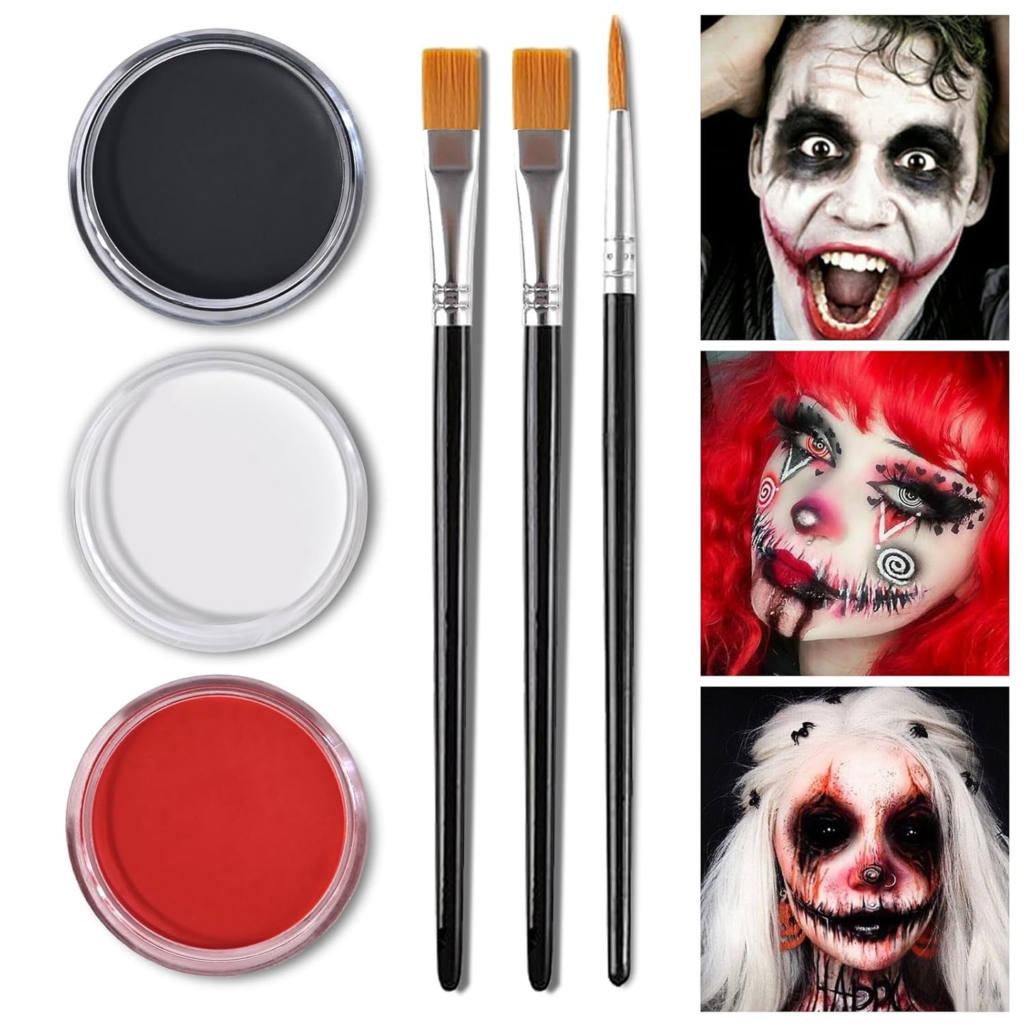 KYDA Black White Red Face Paint for Halloween Makeup, Face Body Painting Kit with Brushes for Clown Vampire Skull SFX Makeup, Costume Cosplay Party Theater Stage, Colored Eye Black for Spot Game