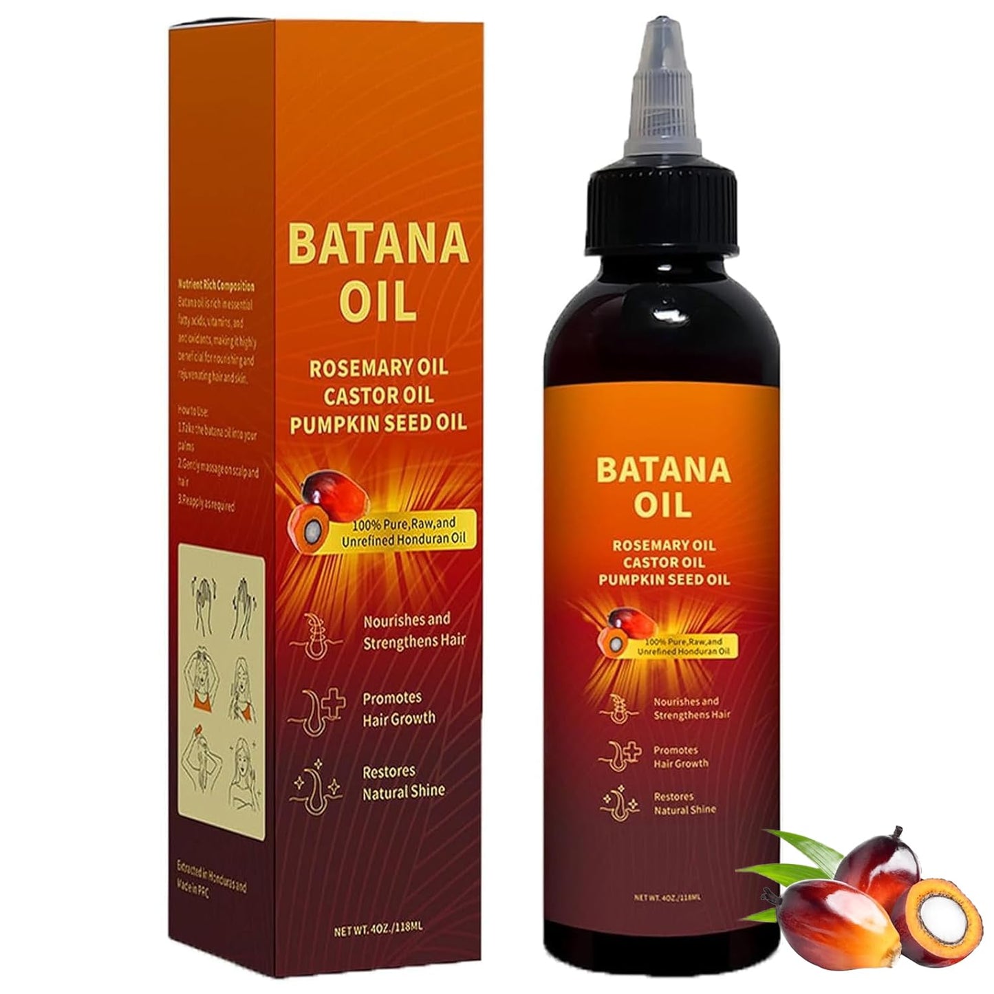 Natural Batana oil for hair growth,Batana Oil, Rosemary，Castor Oil，Pumpkin Seed Oil，4in1 Liquid Batana Hair Oil for All Hair Types (1PCS)