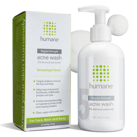 humane Benzoyl Peroxide Face Wash - 5% Regular-Strength Acne Face Wash For Skin, Back & Body - 8 Fl Oz - Dermatologist-Tested Non-Foaming Cleanser - Benzoyl Peroxide Acne Treatment - Cruelty-Free