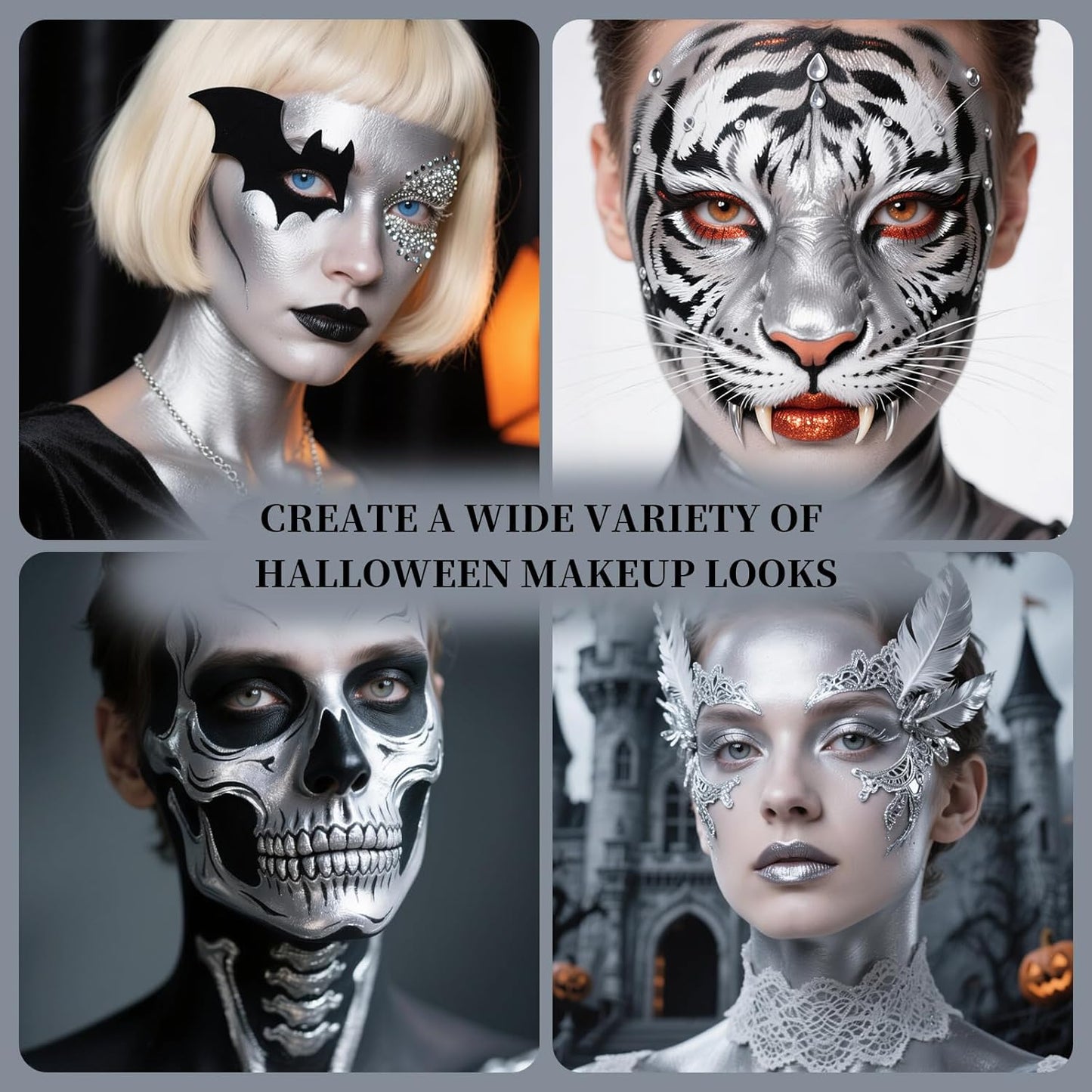 Silver Face Body Painting Stick, Professional Silver Full-coverage Cream Face Paint for Halloween SFX Cosplay Makeup, Washable Eye Body Stick for Adult Costume Party