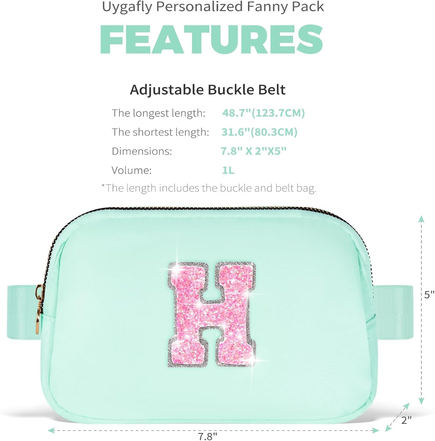 Fanny Pack Belt Bag Crossbody Bags with Initials Letter Patch Trendy Stuff for Teens Cute Stuff Birthday Gifts for Teenager Girls | Light Green,Initial H