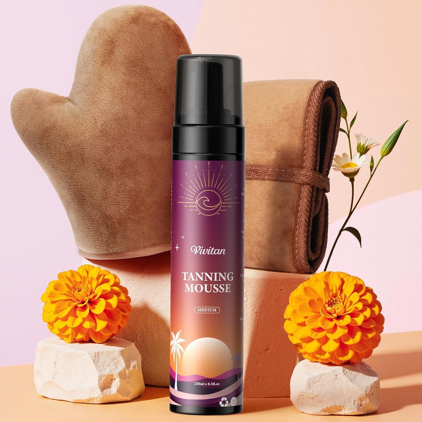 Self Tanner Mousse for Women - Medium Bronze Sunless Tanning Foam with Fake Tan Mitt & Strap, Buildable Natural Glow, Aloe Vera & Coconut, Vegan, Streak-Free, Odorless (8.5 Fl Oz)