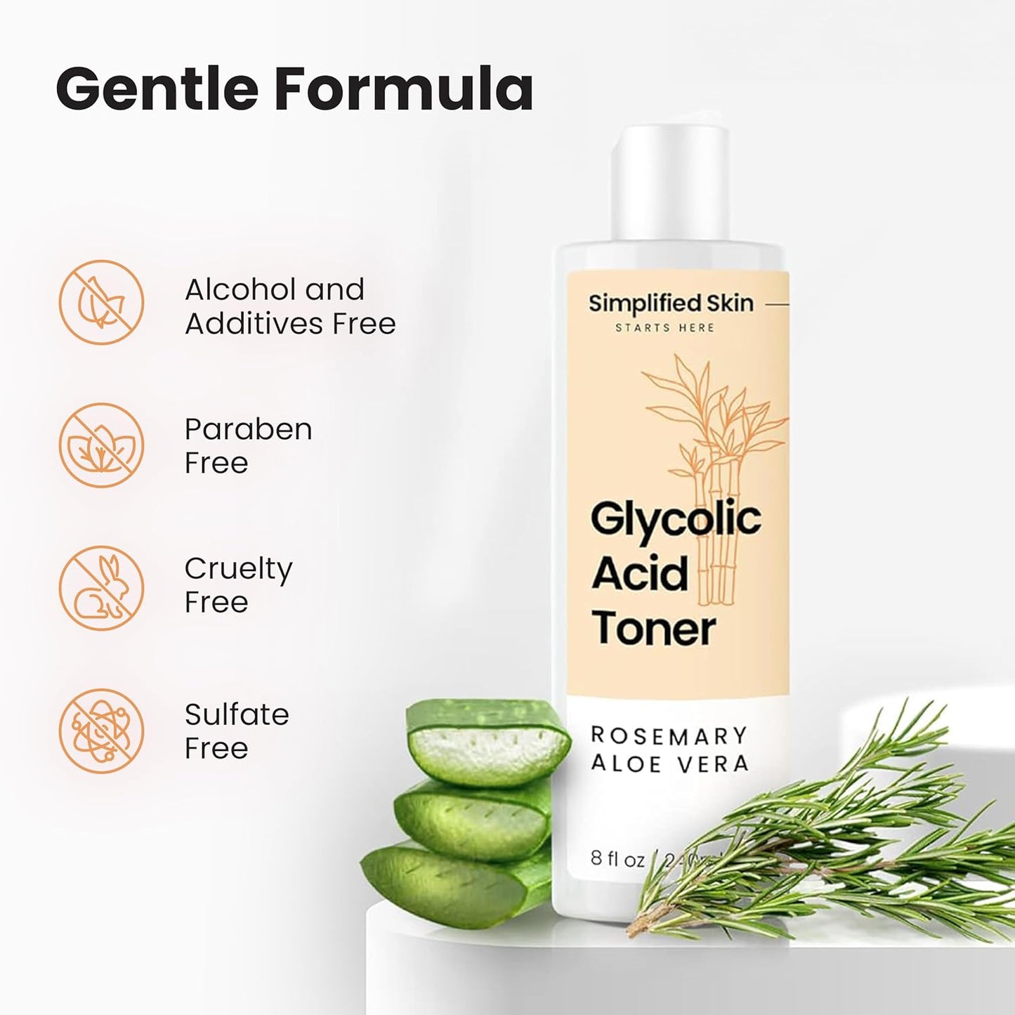 Glycolic Acid Toner for Face - 8% Facial Toning Solution - Hydrating, Anti-Aging, Exfoliates Skin with AHA, Aloe Vera, & Rosemary Extract for Women & Men - 8 Fl Oz