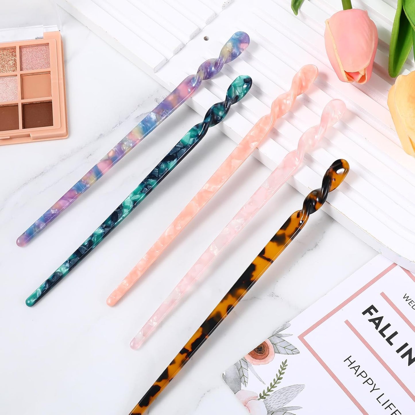 10 Pcs Acetate Tortoise Shell Hair Sticks 5 Styles Vintage Leopard Print Hair Pins Elegant Styling Hairs Chopsticks Chinese Retro Hairpins Disk Hairs Chopsticks Hairstyle Accessories for Women Girls