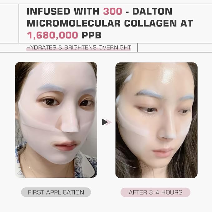 Micromolecular Real Collagen Overnight Mask 10 EA | 1,680,000 PPB Micro Hydrogel Collagen Face Mask | Ampoule Essence + Collagen Mask Set for Deep Hydration & Radiance
