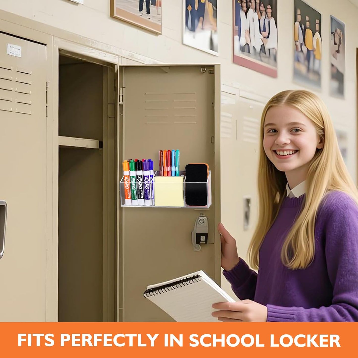 Magnetic Pen Holder Classroom Organization Acrylic Marker Holder for Whiteboard Refrigerator Locker Accessories Pencil Dry Erase Marker Basket (3 Compartments * 1)