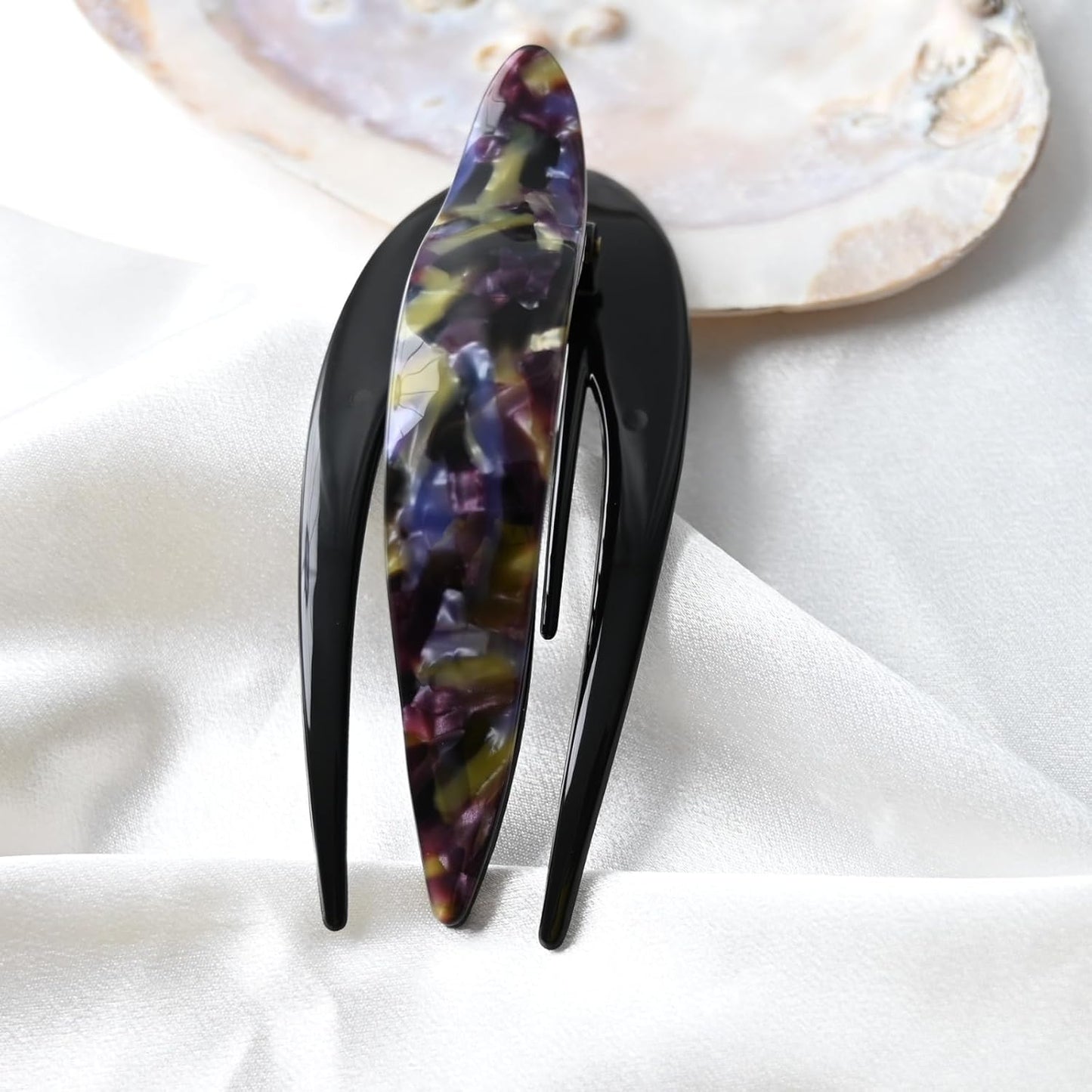 Handmade Celluloid French Design Tortoise Shell Barrettes Side-slide Opening Duck Luxury Fashion Accessories Hair Clip Claw for Women (purple)