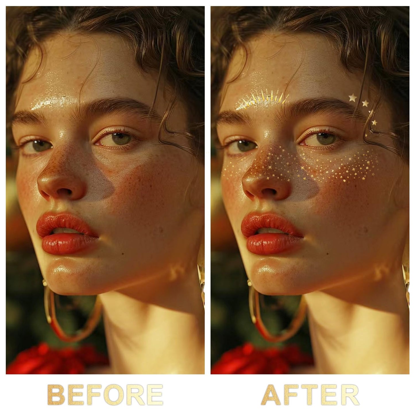 Glitter Freckles Face Tattoo, 20PCS Gold Makeup Patch, Faux Freckles Waterproof Temporary Tattoos Cute Glitter Women and Kids Makeup Accessories For Christmas (Gold)