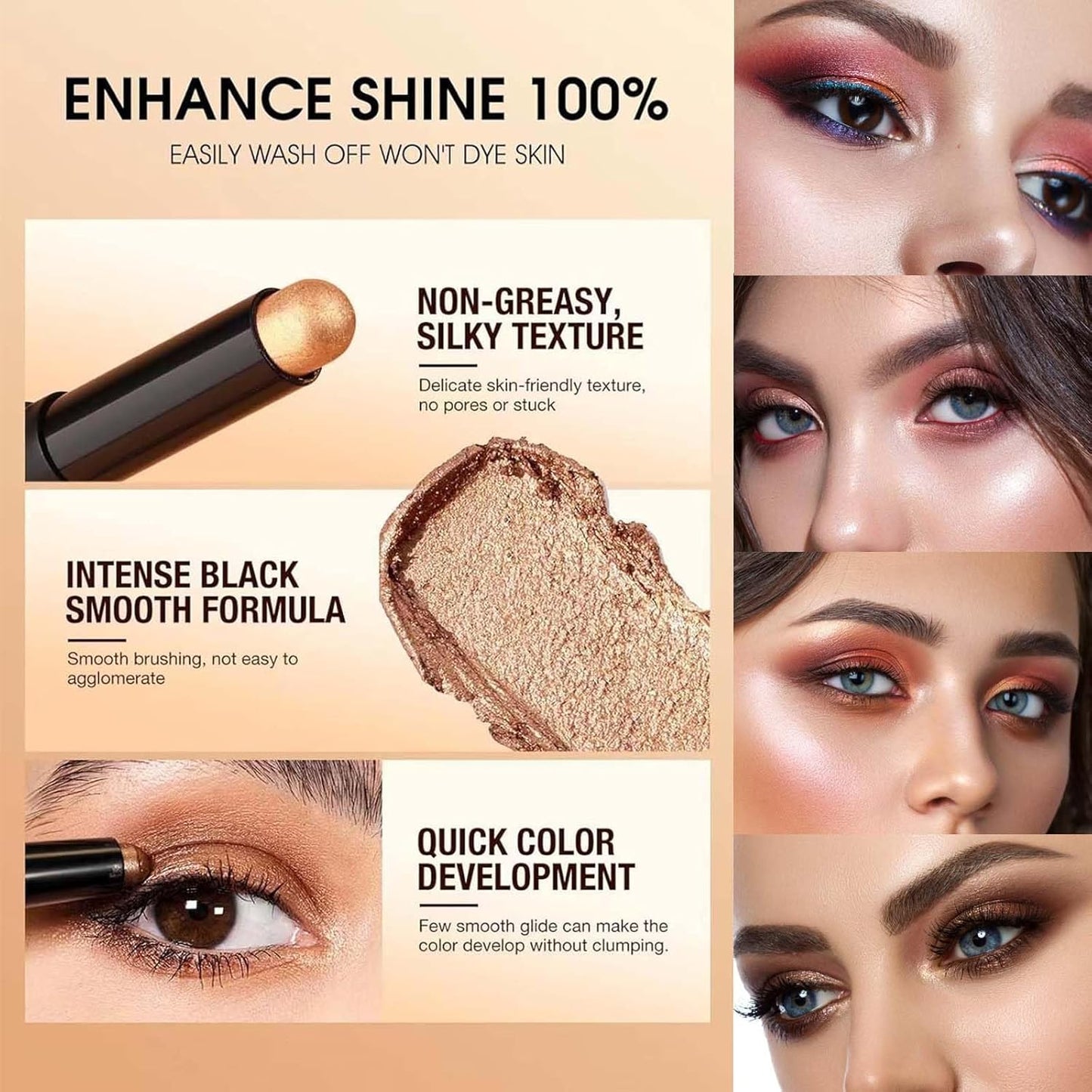 Warm Brown Eyeshadow Stick Shimmer Eyeshadow Pencil Crayon, Hypoallergenic Waterproof Long Lasting Eye Shadow Stick Makeup, Women Multi-Dimensional High Pigment Eye Highlighter Pen(12#)