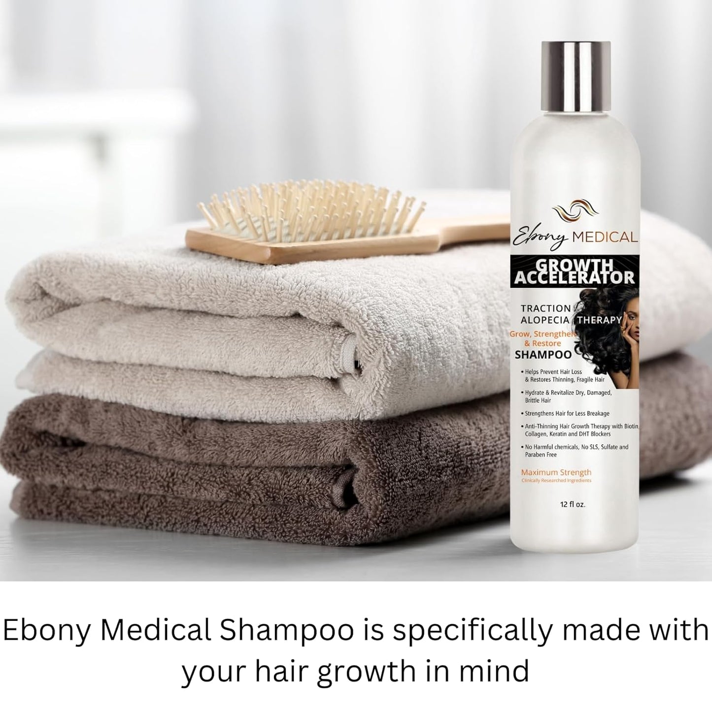 Ebony Medical Alopecia Areata Treatment Shampoo – Hair Loss & Thinning Hair Support – Stimulates Hair Growth & Scalp Health – Receding Hairline & Bald Spot Solution – 12 fl oz – Natural & Vegan