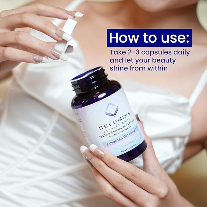 Relumins L-Glutathione Complex 1650mg - Antioxidant Support with Alpha Lipoic Acid, NAC, L-Methionine, Vitamin E - Halal & cGMP Certified, Skin Health Supplement - 90 Vegetarian Capsules x 2 Bottles