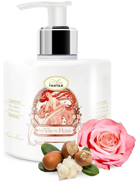 Un Air d'Antan Hand Cream for Dry Cracked Hands 10.5oz - Hand Lotion Pump, Non Greasy Moisturizer with Essential Oils, Cruelty Free Formula - Rose Peach Patchouli