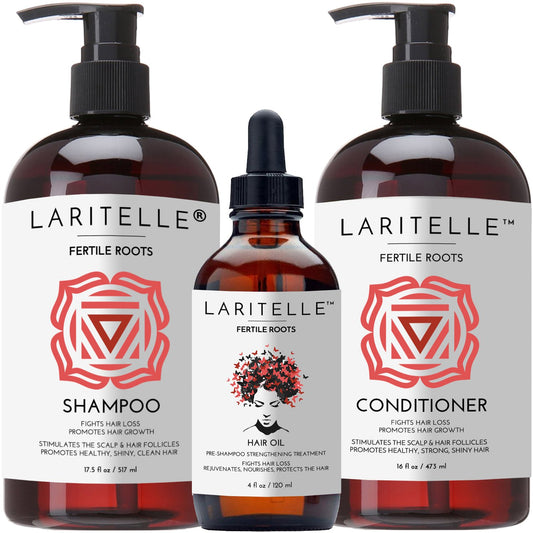 Laritelle Organic Hair Growth Set | Fertile Roots Shampoo + Conditioner + Leave-In Treatment | Follicle Stimulating Rosemary, Ginger & Clove | Anti-Hair Loss, Strengthening, Nourishing | USA made