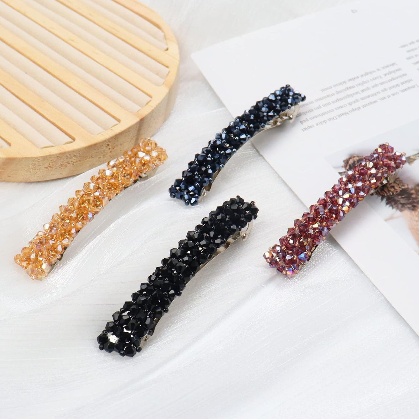 Elegant Hair Barrettes for Women B.PHNE Rhinestones Hair Clips Vintage French Style Hairclips Decor 4 Pack