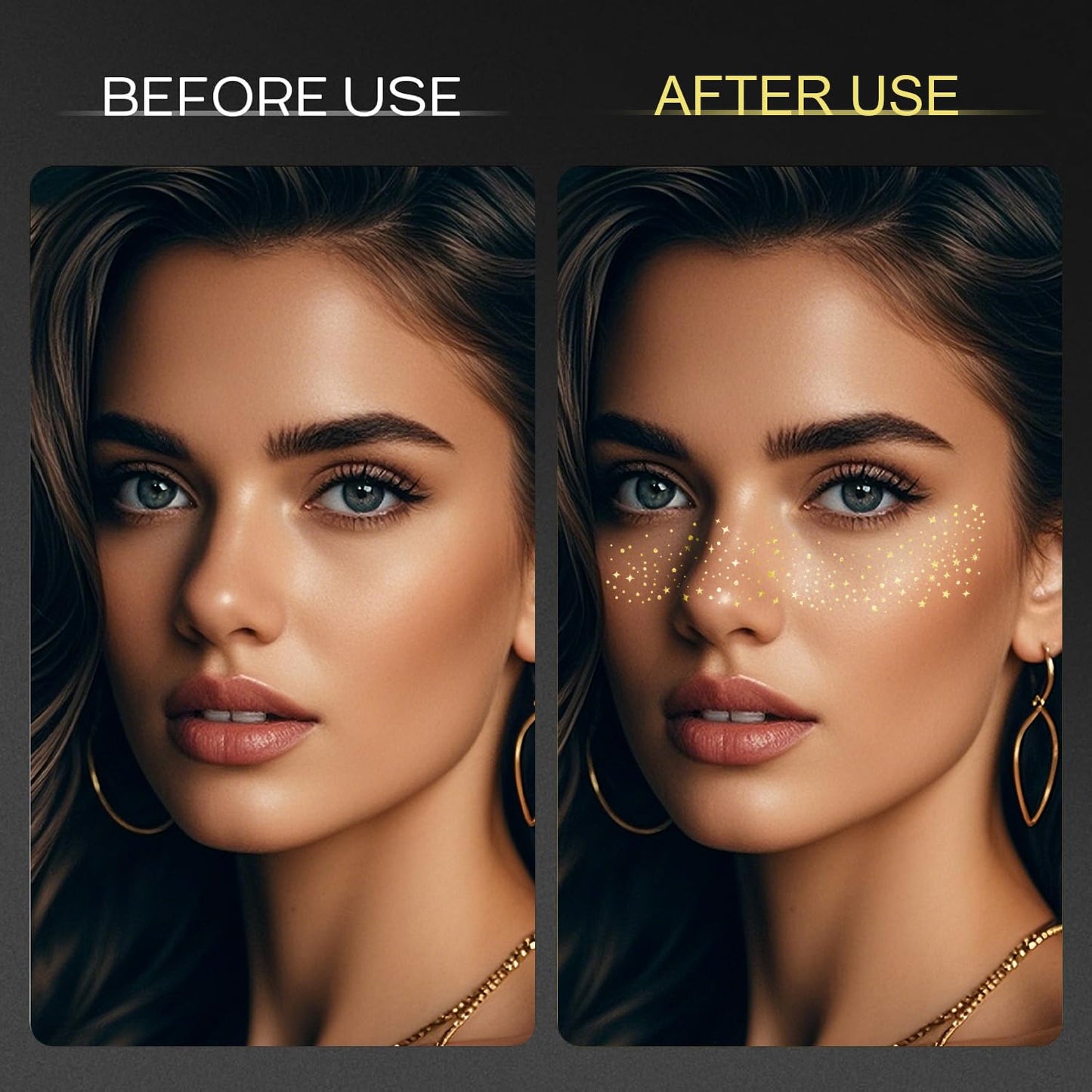 15 Pcs Gold Glitter Freckles Face Tattoo, Gold glitter Freckles Makeup Patches, Waterproof Sparkle Freckles, Glitter Freckles Temporary Face Tattoos for Women