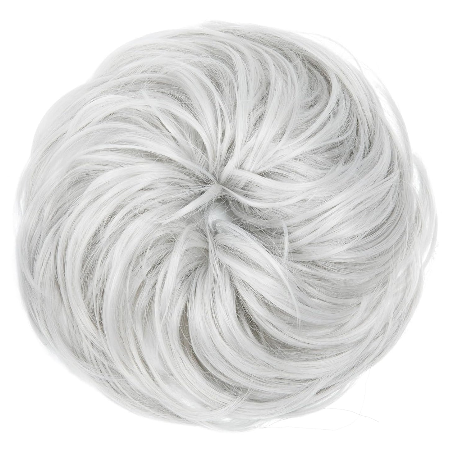 CJL HAIR Large Messy Bun Hair Piece Wavy Curly Scrunchies Synthetic Chignon Ponytail Hair Extensions Thick Updo Hairpieces for Women Light Silver Grey