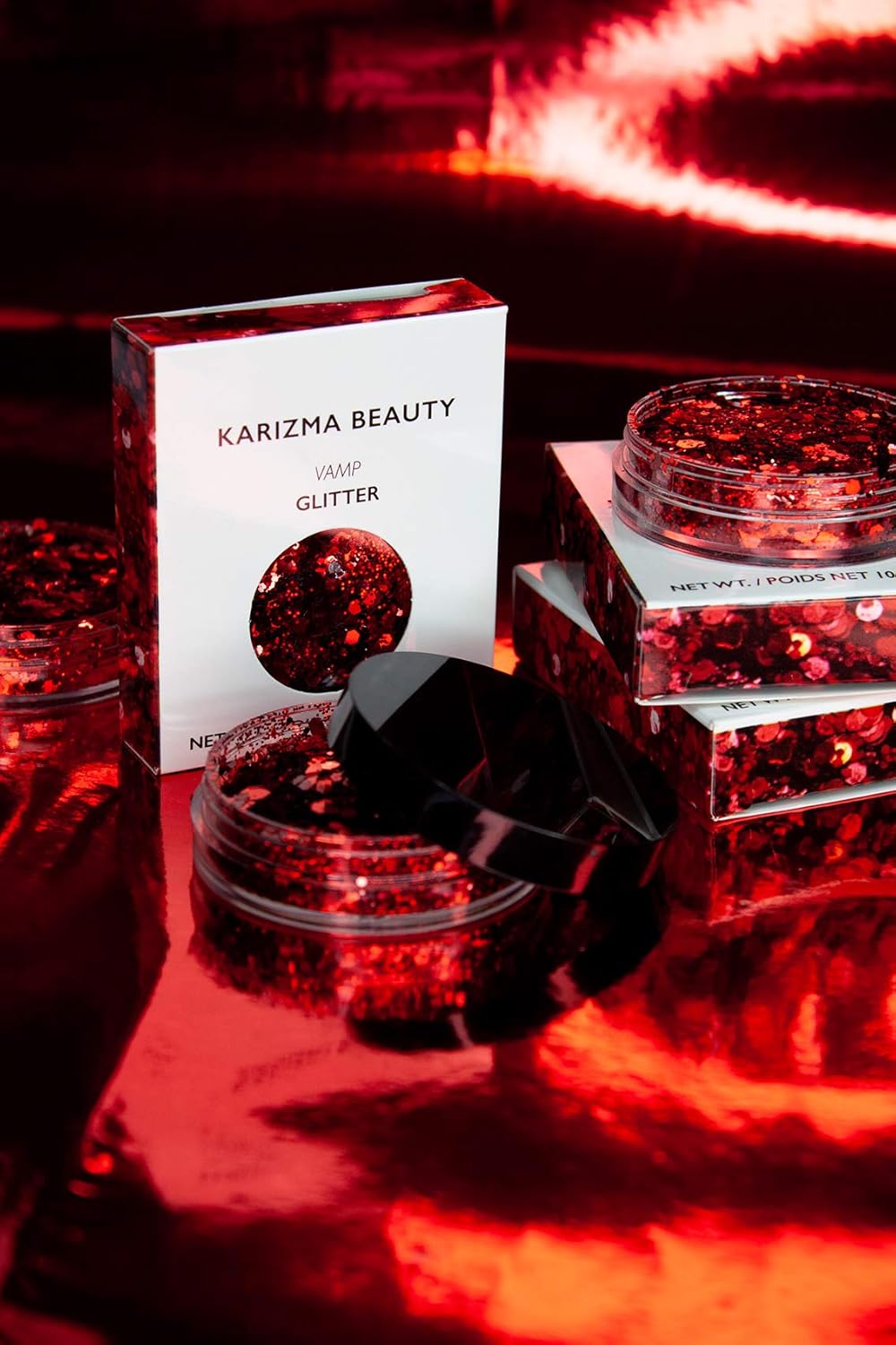 KARIZMA Vamp Glitter. 10g Chunky Face Glitter, Hair Glitter, Eye Glitter and Red Body Glitter for Women. Rave Glitter, Festival Accessories, Cosmetic Glitter Makeup. Loose Glitter Set