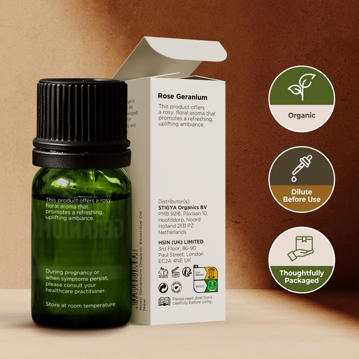 Gya Labs Organic Rose Geranium Essential Oil - 0.34 Fl Oz - for Skin, Hair, Diffuser, Aromatherapy, DIY Candle Making Scents