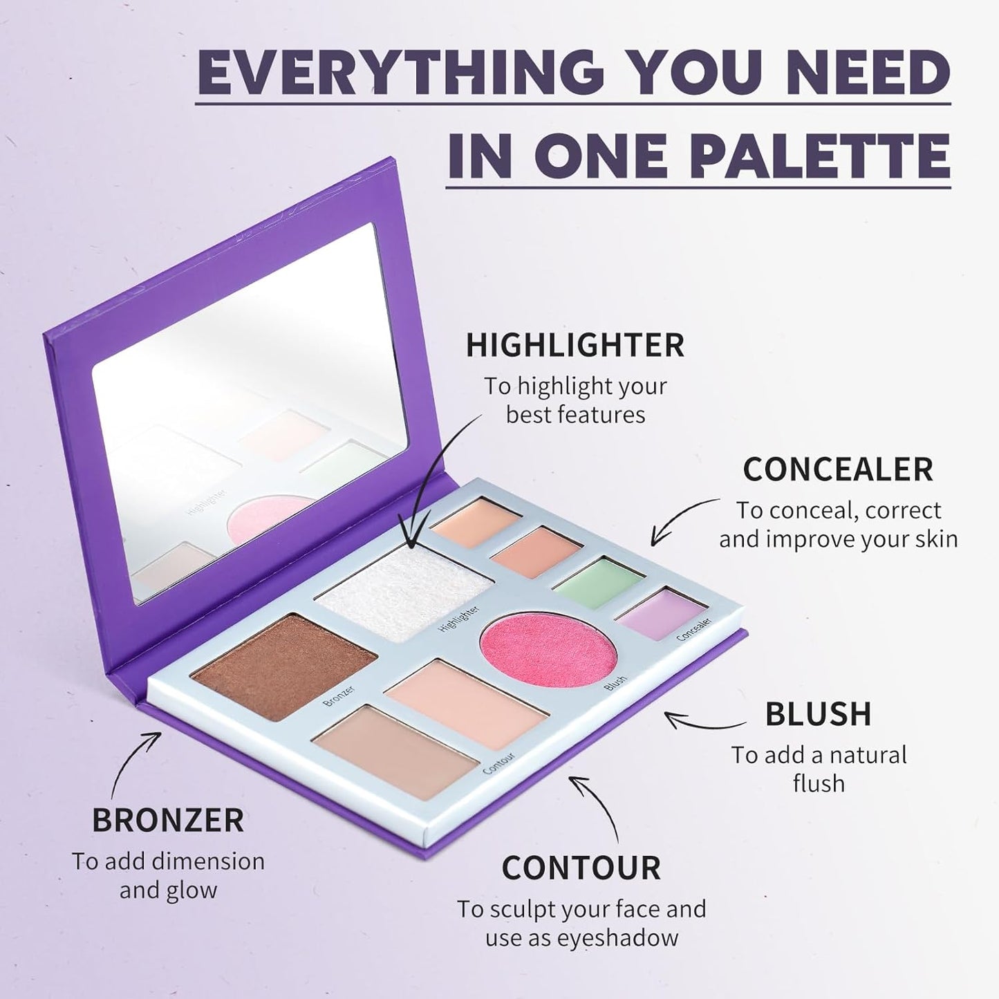 Color Nymph 9 Colors Contour Blush Highlighter Set | 9-in-1 Makeup Palette, Travel Make Up Kit, Blush & Bronzer & Highlighter Makeup, Multi-Use Concealer Face Palette with Mirror, Vegan & Cruelty-Free