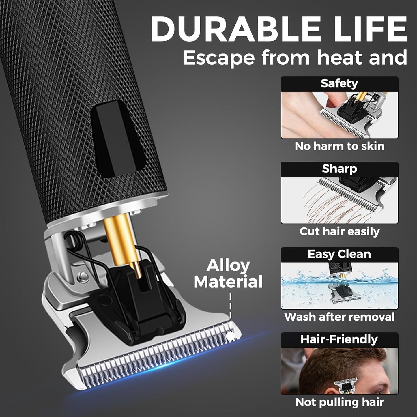 Professional Hair Trimmer for Men, Beard Trimmer Hair Clippers for Men, Cordless Rechargeable Hair Trimmer Metal Body Cutting Grooming Kit,Beard Shaver Barbershop (Black with LCD)