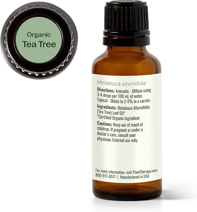 Plant Therapy Organic Tea Tree Oil (Melaleuca) 100% Pure, USDA Certified Organic, Undiluted, Natural Aromatherapy, Therapeutic Grade 30 mL (1 oz)