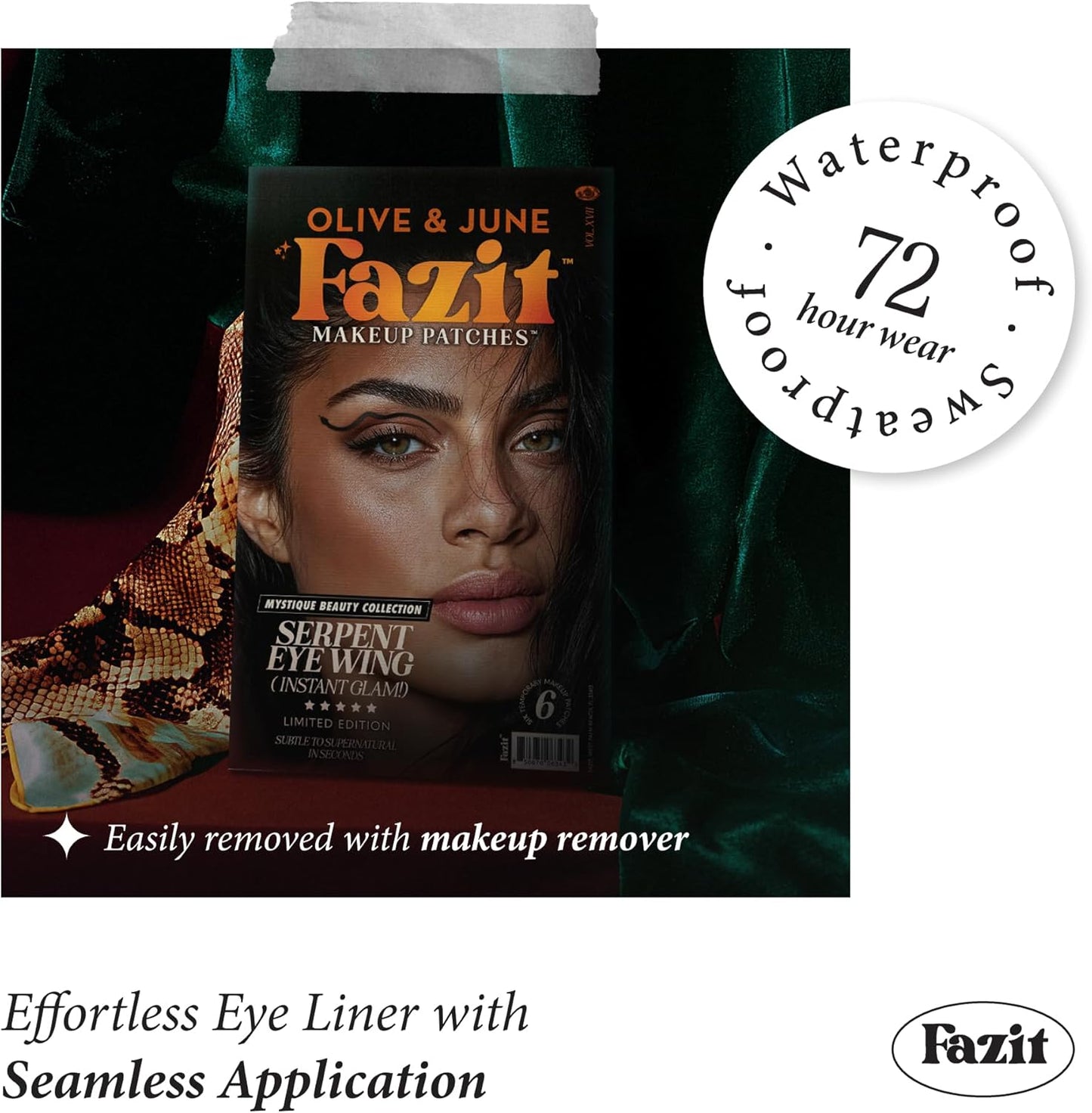 Fazit Makeup Patches - Halloween Serpent Eye Wings - Glow Up Make-Up Patches - Cute Glitter Makeup Accessories for Women - Cosmetic Glitter for Face