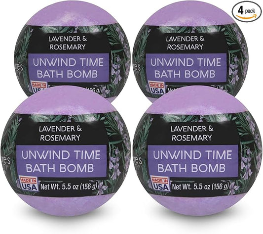 Nature's Beauty Lavender & Rosemary Bath Bomb Multi-Pack - Luxury Fizzy Spa Bath Bomb to Help Calm, Soothe + Revive Dull and Dry Skin Made with Coconut Oil & Witch Hazel, 5.5 oz (4 Pack)