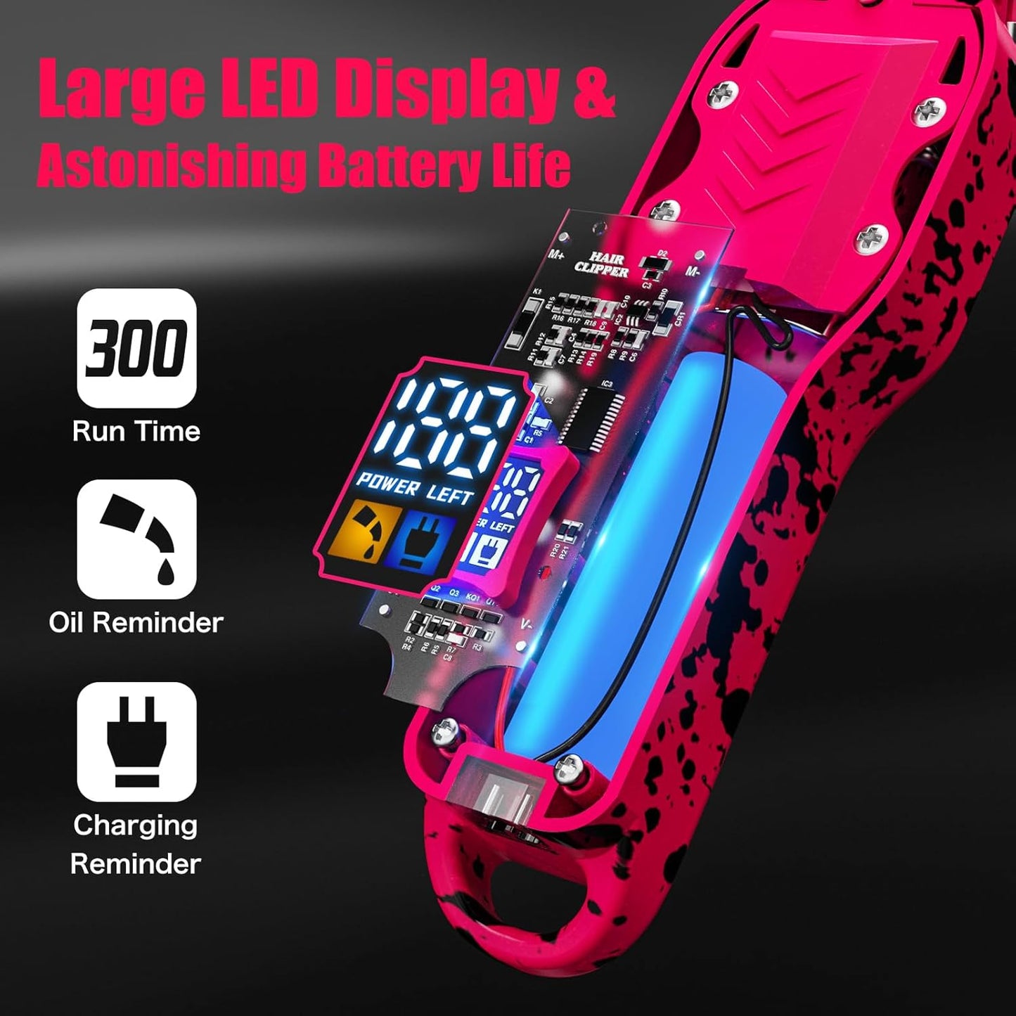 Professional Hair Clippers for Men, Cordless Barber kit for Hair Cutting & Grooming, Pink Hair Clippers Set for Barber Haircut with LED Display 8 Fade Taper Combs