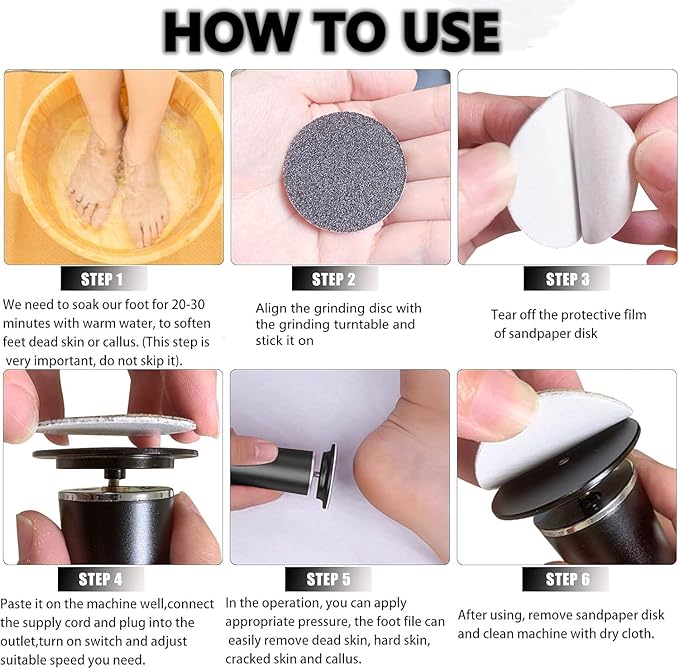 Electronic Foot File Grinder (Speed Adjustable) with 60pcs Replacement Sandpaper Disk，Electric Foot Scrubber Dead Skin Remover，for Feet Hard Cracked Dry Dead Skin Exfoliation，Unisex（Rose Pink）