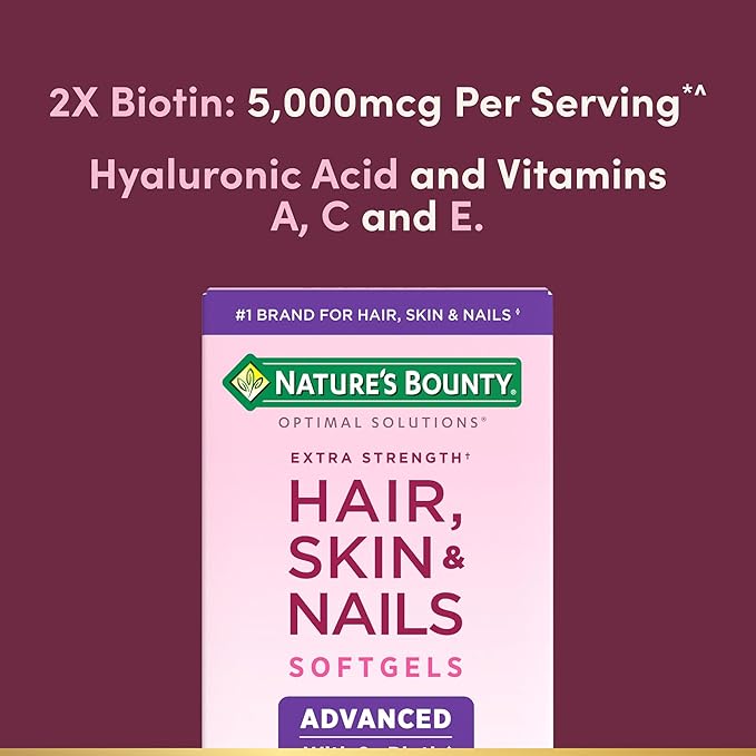Nature's Bounty Advanced Hair, Skin & Nails, Argan-Infused Vitamin Supplement with Biotin and Hyaluronic Acid, 150 Rapid Release Softgels, 50 Total Servings
