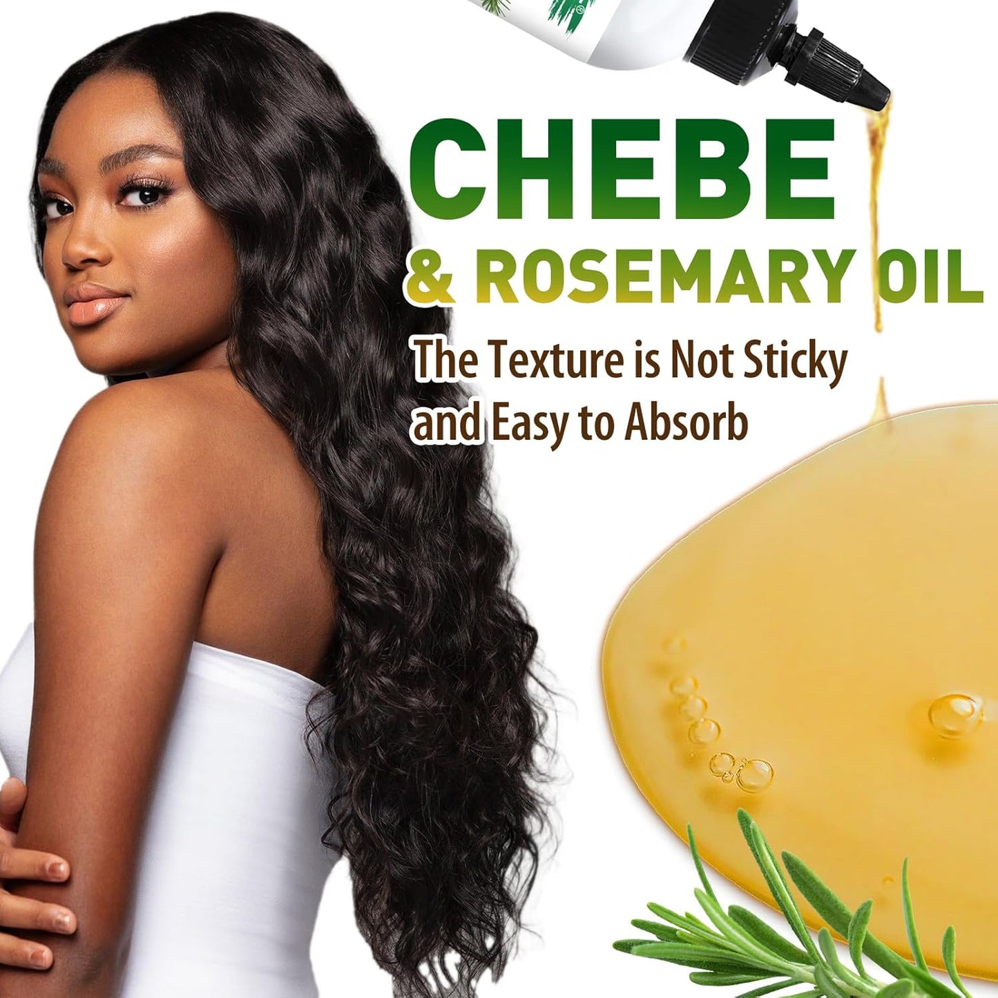 Chebe & Rosemary Hair Oil for Growth, 10 in 1 Moisturizer for Scalp, African Powder for Stronger, Longer Hair, Natural Oil for All Hair Types (2PCS)