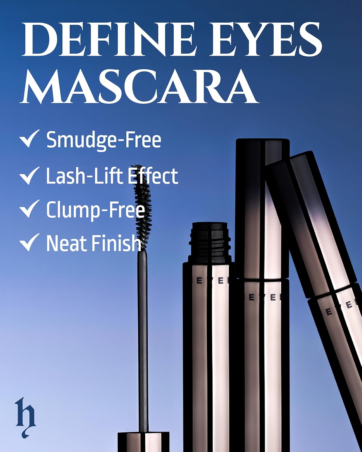 HEVVYMAKEUP Define Eyes Mascara Black Volume & Curl - Volumizing, Curling, Defining - Bold & Lifted Lashes - Feathery Soft, No Smudging, No Clumping - Korean Eye Makeup, 0.30 fl.oz.