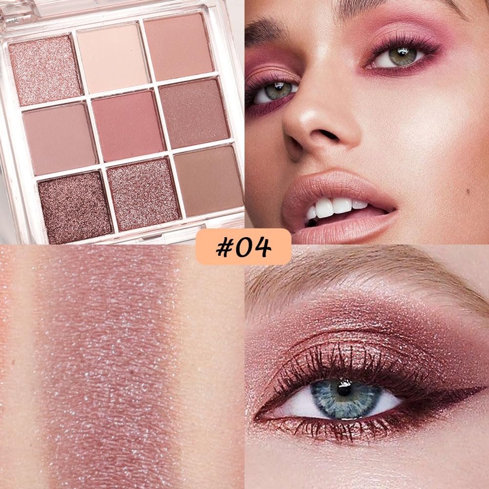 9 Colors Colorful Eyeshadow Palette Makeup,Rose Gold Brown Nude Purple Matte Shimmer Neutral Eye Shadow Powder Palette,Naturing-Looking Long Lasting Waterproof