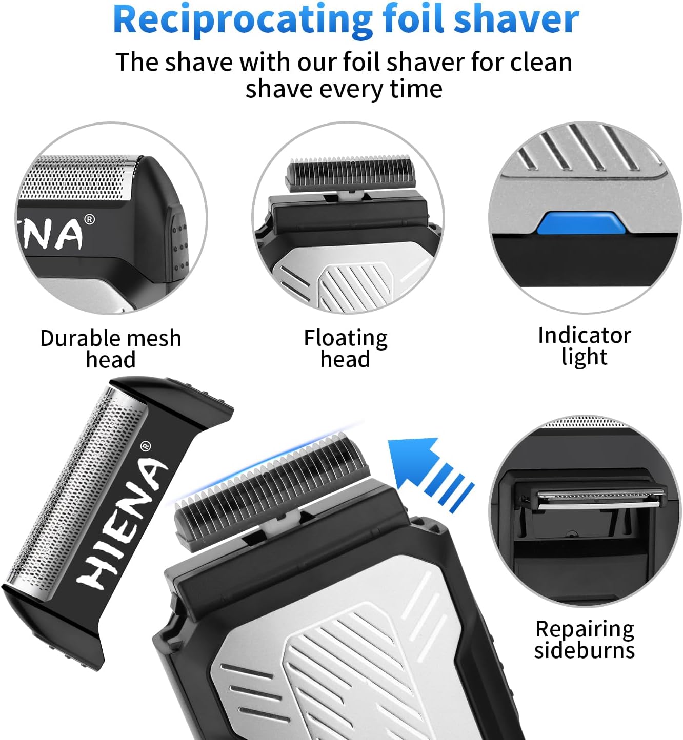 HIENA PRO Professional Cordless Hair Clippers for Men, T-Blade Beard Trimmer & Foil Shaver & Nose Hair Trimmer Set, Barber Clipper Hair Cutting Grooming Kit