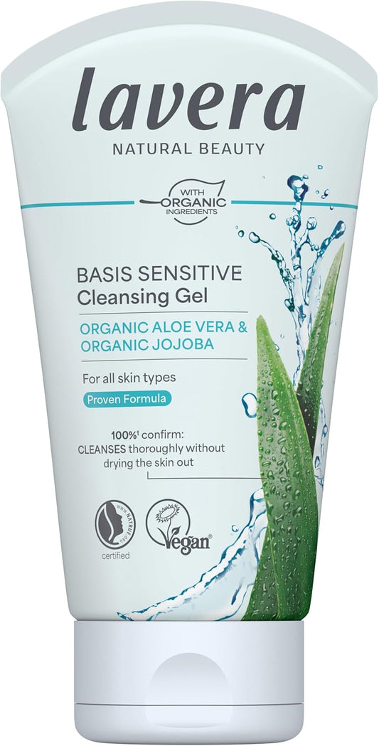 lavera basis sensitiv wash gel aloe vera & jojoba - Revitalizes & refreshes - Vegan plant active ingredients - natural cosmetics - Natural & innovative facial cleansing - 4.2 Fl Oz