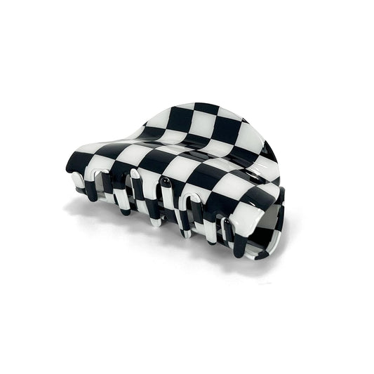 Two Oh One Checkered Hair Clip Claw Acrylic Strong Hold Women's Accessory for all Hair Type, Black