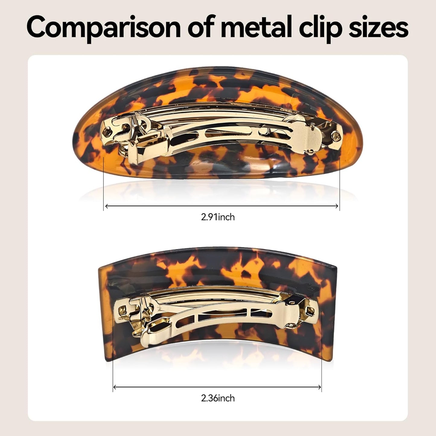 French Oval Barrette Hair Clips,Acetate Large Vintage Tortoise Shell Barrettes,Strong Hold No-Slip Grip Metal Clasp,2-Pack 4"&3" Hair Accessories for Thick Wavy Long Hair Women Gift (Tortoise)