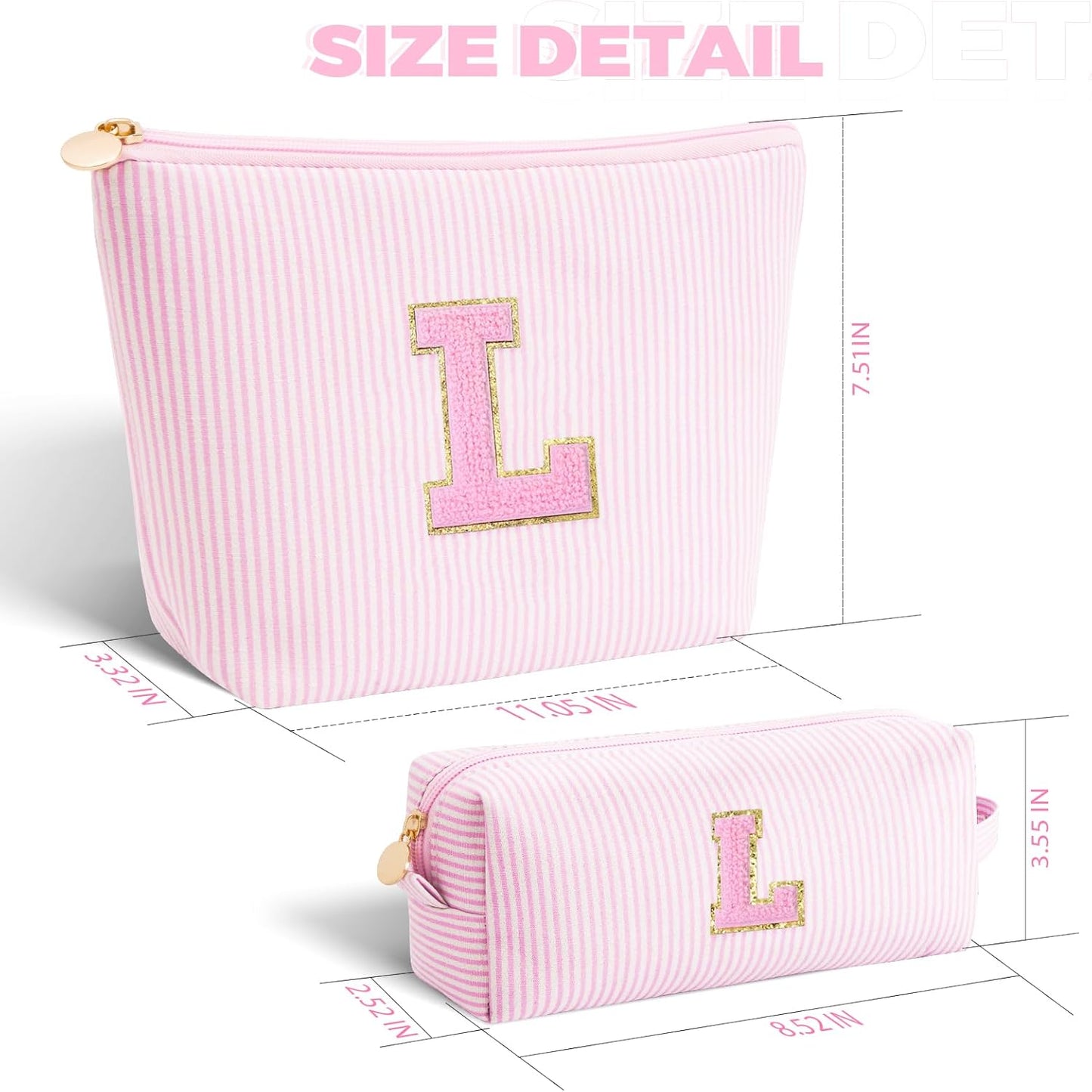 Dance Recital Gifts for Girls - Cosmetic Bag for Teen,Initial Cute Makeup Bag Set for Women,Trendy Pouch for Niece Sister Friend Female Her,Birthday Gifts for Daughter - Pink,L