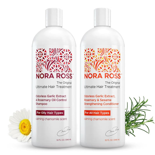 Nora Ross Garlic Extract Clarifying and Strengthening Shampoo and Conditioner with Rosemary – Deep Cleansing, Oil Control Combo for Women and Men – Vegan Formula with Fresh Chamomile – 32 oz each