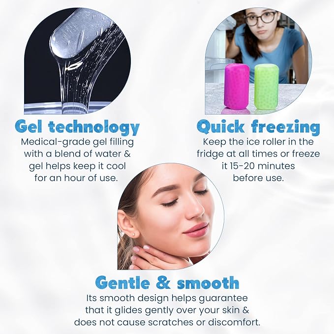 Facial Massager | Frozen Skincare Accessories for Face, Eyes & Body | Ice Roller for Puffiness, Migraine, Wrinkles & Sun Damage Relief (Pink)