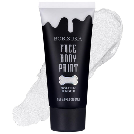 BOBISUKA Silver Face Body Paint, Water Based Face Painting for Art Theater Halloween Party Cosplay Clown SFX Makeup for Women Adults, Non-Toxic Washable