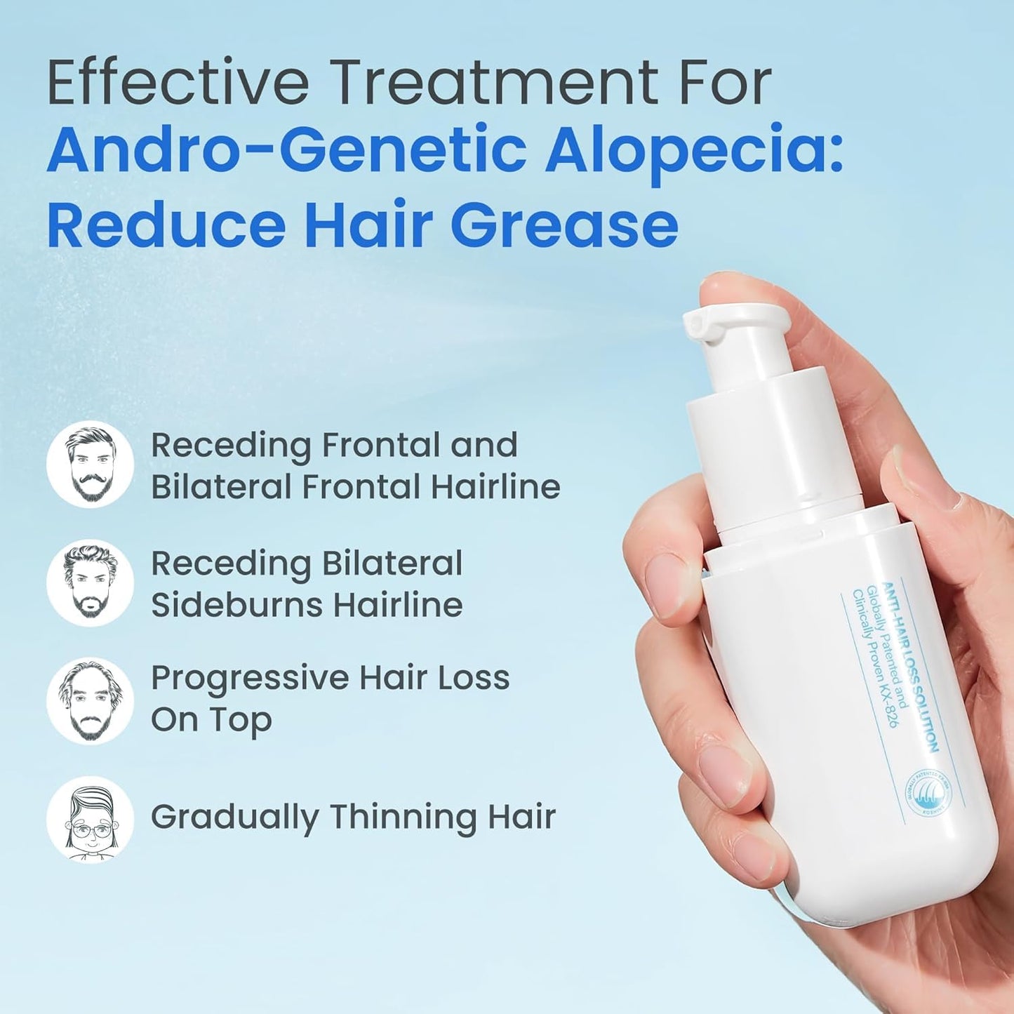 0.5% KX-826 Hair Growth Spray DHT Blocker Hair Thickening Regrowth Treatments,Oil Control Hair Loss Reduction 3-6 Months New Hair Visible,Hair Growth Products Men&Women-1 Month Supply 60ml