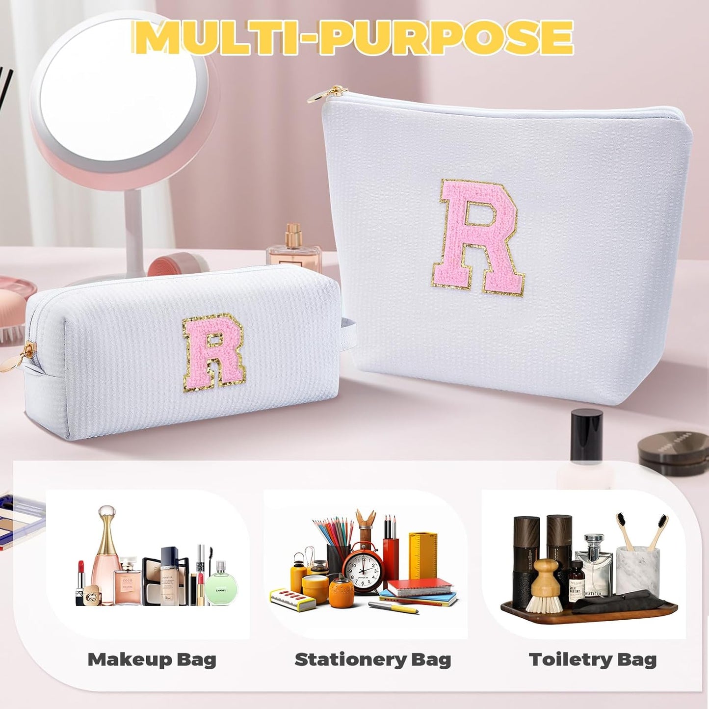 Personalized Anniversary Wife's Birthday Gifts,Mothers Day Gifts for Women,Wife Gifts from Husband,Cool Birthday Gifts for Wife,Makeup Bag Set Cosmetic Bag for Teen Girls - White,R