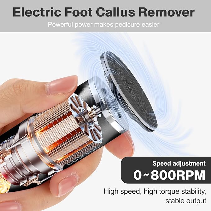AFFLAT Electric Foot Callus Remover, Adjustable Speed (0-800Rpm), Adjustable Speed Foot Scrubber with 60 Pcs Sandpaper Discs,Professional Pedicure Tool, Electric Callus Remover for Feet,Black