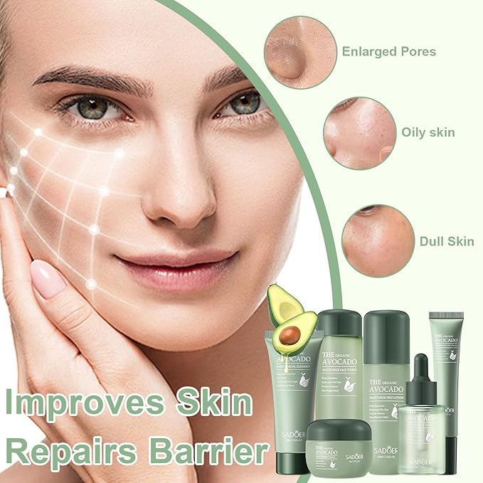 6pcs Avocado Skincare Set, Skin Care Gift Set with Facial Cleanser, Toner, Face Serum, Face Cream, Eye Cream For Hydrating Skin, Anti-Aging Skin For Women Teen Girls (Avocado)
