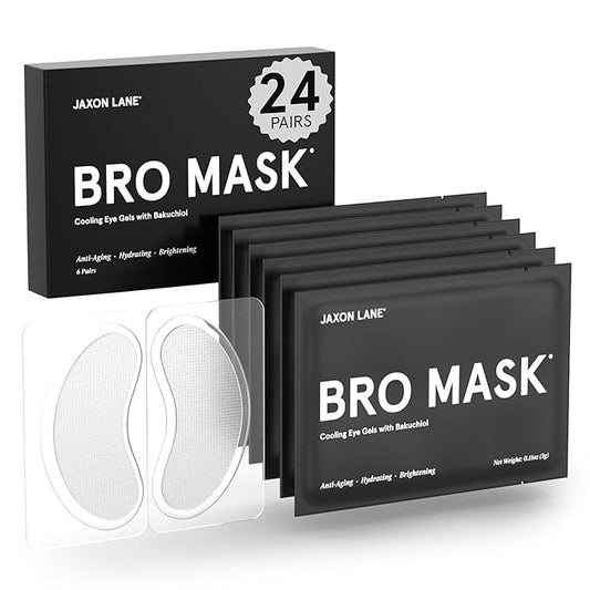 BRO MASK Under Eye Gel Pads: Cooling Eye Patches for Dark Circles and Puffiness | Anti Aging Hydrogel Eye Patch Set + Bakuchiol, Green Tea, Hyaluronic Acid, Caffeine, Niacinamide/Vit B3 (4 X 6 Pairs)