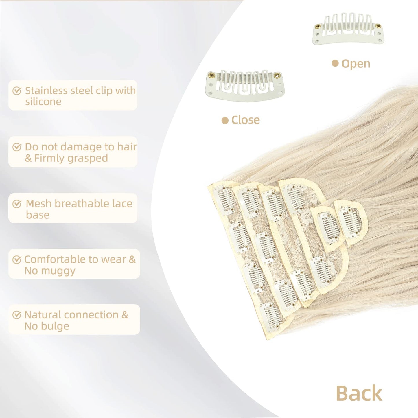 Clip in Hair Extensions, 6 pcs Natural & Soft Hair & Blends Well Hair Extensions, Dark White Lonng Wavy Hairpieces(20inch, 6pcs,Dark White)