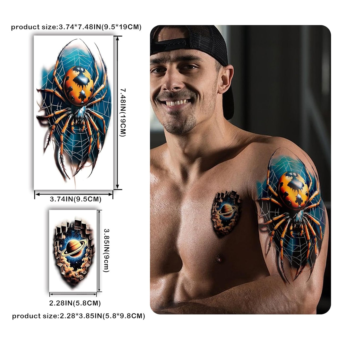 77 Sheets 3D Temporary Tattoo for Men Women, Temp Lion Tiger Dragon Spider Scorpion Snake Jellyfish Rose Tattoo Stickers for Adult Neck Arm, Flower Bow Whale Eagle for Boys Girls Party Suppply