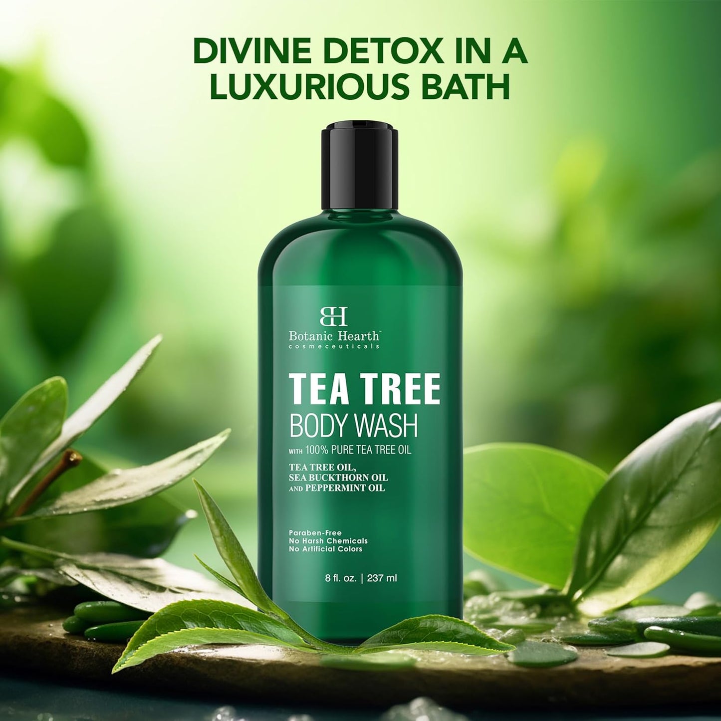 Botanic Hearth Tea Tree Body Wash | 8 Fl Oz | Helps Soothe Itchy, Dry Skin, Antifungal Body Wash With 100% Pure Tea Tree Oil | Sulfate Free, Paraben Free, For Men And Women